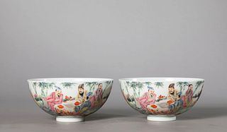 A Pair of A Famille Rose Figure Bowls
