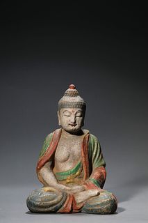 A Painted Wood Figure of Tathagata Buddha