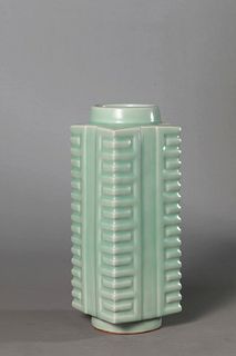 A Celadon Glaze Cong-Form Vase