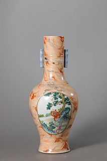 A Faux-Bois Famille Rose Figure and Pine Vase