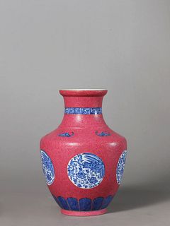A Rouge-Red Ground Five-Bat and Phoenix Vase