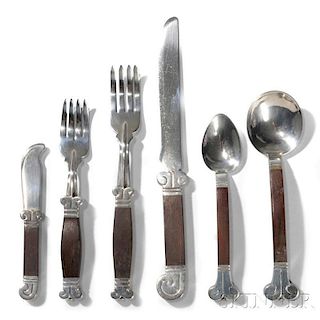 Hector Aguilar (1905-1986) Silver and Rosewood Forty-seven Piece Flatware Service