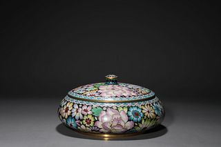 A Cloisonne Enamel Lotus Circular Box and Cover