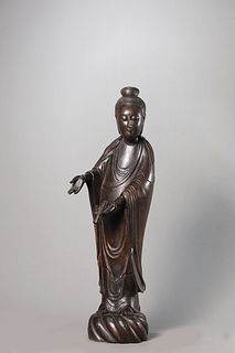 A Jia'Nan Wood Figure of Guanyin