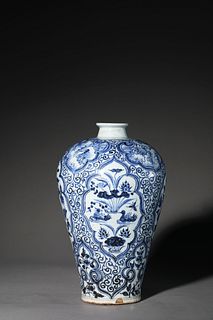 A Blue and White Flower and Bird Meiping Vase