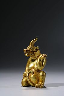 A Gilt Bronze Figure of Mythical Beast