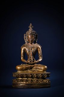 An Inlaid and Gilt Bronze Figure of Amitayus