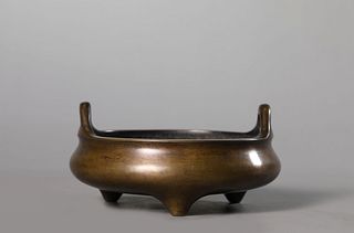 A Bronze Double-Eared Tripod Censer, Xuande Mark