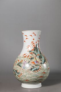 A Famille Rose Hundred Bats Globular Zun Vase
