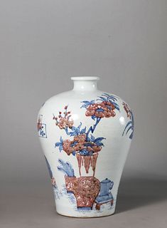An Underglaze Blue and Copper-Red Glaze Antique Meiping