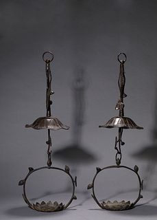 A Pair of Bronze Lotus-Petal Lamps