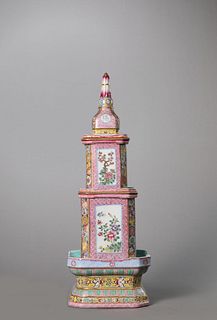 A Famille Rose and Gilt Decorated Flower Tower