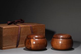 A Pair of Chinese Wood Weiqi Jars and Covers