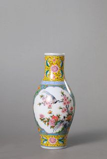 An Enameled Glass Flower and Bird Vase