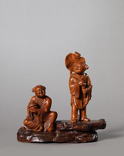 A Carved Boxwood Figure of Hehe Immortals