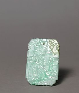 A Mottled Jadeite Figure Plaque Pendant