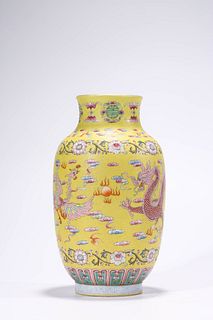 A Yellow-Ground Dragon and Phoenix Lantern-Form Vase