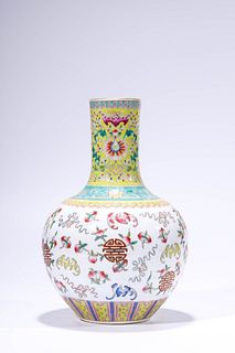 A Famille Rose Fu&Shou Tianqiuping Vase