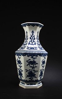 Chinese Blue & White Hexagonal Shaped Vase