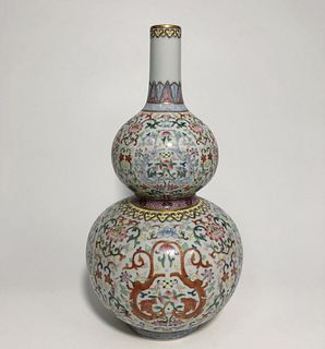 Chinese Fencai Double Gourd Vase
