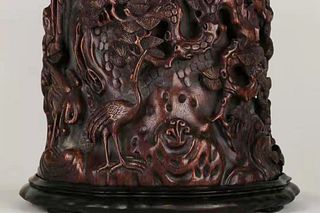 An Old Carved Agarwood Brushpot
