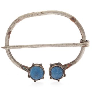Viking Silver Omega Brooch with Blue Stones