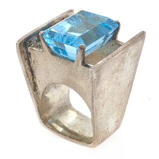 Modernist Blue Topaz, Sterling Silver Ring
