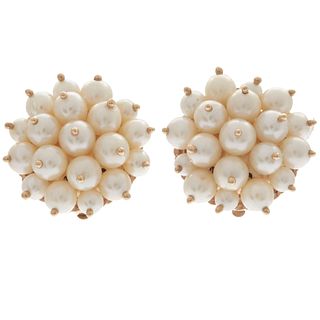 Pair of Cultured Pearl, 14k Yellow Gold Earrings