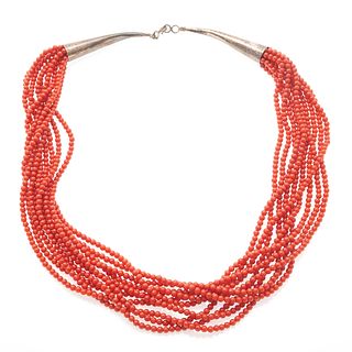 Native American Coral, Sterling Silver Necklace