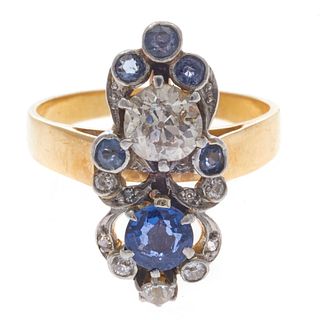 Diamond, Sapphire, Platinum, 18k Toi Et Moi Ring