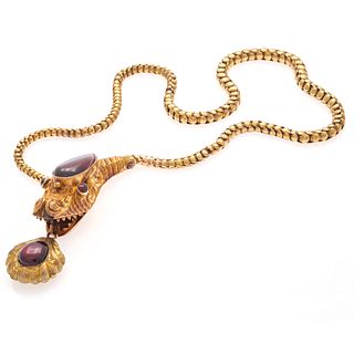 Victorian Garnet, 14k Snake Necklace
