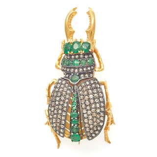 Diamond, Emerald, Vermeil Beetle Pin