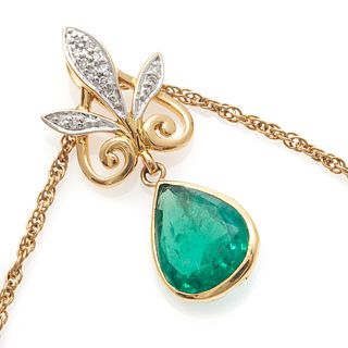 Emerald, Diamond, 18k Yellow Gold Necklace