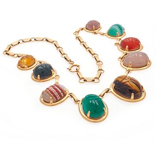 Multi-Stone Scarab, 14k Yellow Gold Necklace