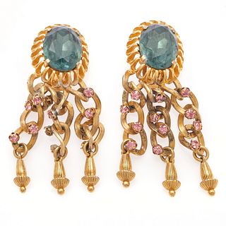 Pair of Vintage Schiaparelli Glass, Rhinestone Earrings
