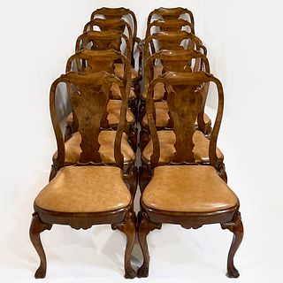 Burton Ching George III Style Burl Walnut Dining Chairs
