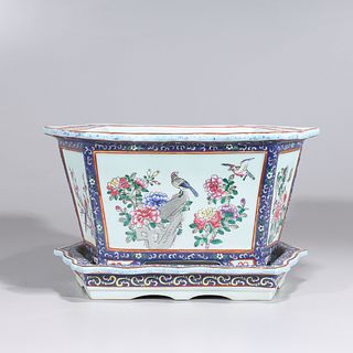Chinese Porcelain Planter & Under Plate