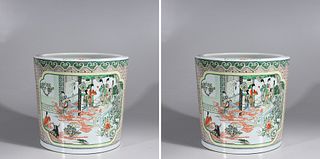Pair of Famille Verte Enameled Porcelain Vases
