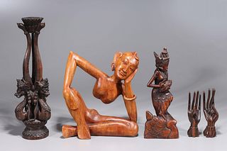 Group of Five Various Southeast Asian Wood Carvings