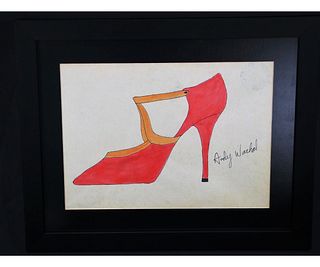 ANDY WARHOL RED SHOE DRAWING SIGNED ESTATE STAMP