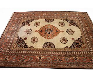 HAND KNOTTED PERSIAN ORANGE AND BLUE RUG