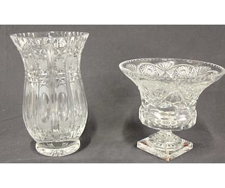 ANTIQUE CUT GLASS FOOTED BOWL AND VASE