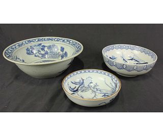 LOT OF THREE 19th C. CHINESE PORCELAIN BOWLS