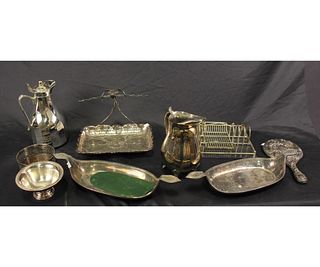 MIXED LOT OF NINE SILVER PLATED SERVING PIECES