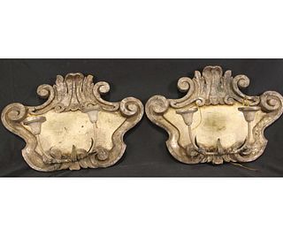PAIR OF  ANTIQUE CARVED & PAINTED WALL SCONCES