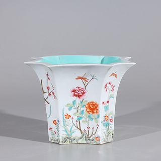 Chinese Enameled Porcelain Faceted Vase