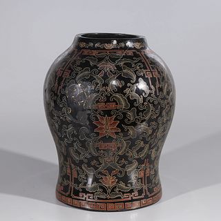 Chinese Lacquer & Gilt Wooden Vase