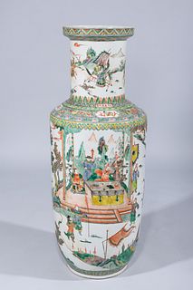 Large Chinese Famille Verte Rouleau Enameled Porcelain Vase