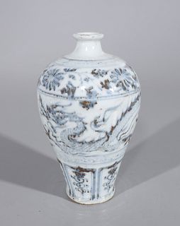 Chinese White and Blue Vase with Dragon Design