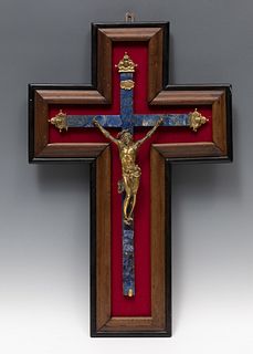 Crucified Christ; Spanish School; XVIII century. 
Gilded bronze and lapis lazuli cross.